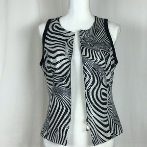 RIBKOFF Zebra Print Vest/Top Zips Sparkles Sz 10